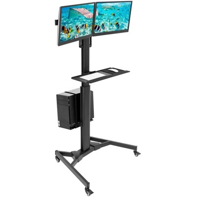 Adjustable Black Steel Mobile Dual Monitor Computer Cart