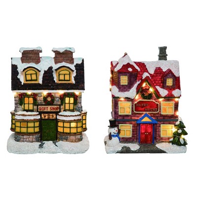 Transpac Resin 8 in. Multicolor Christmas Light Up House Set of 2