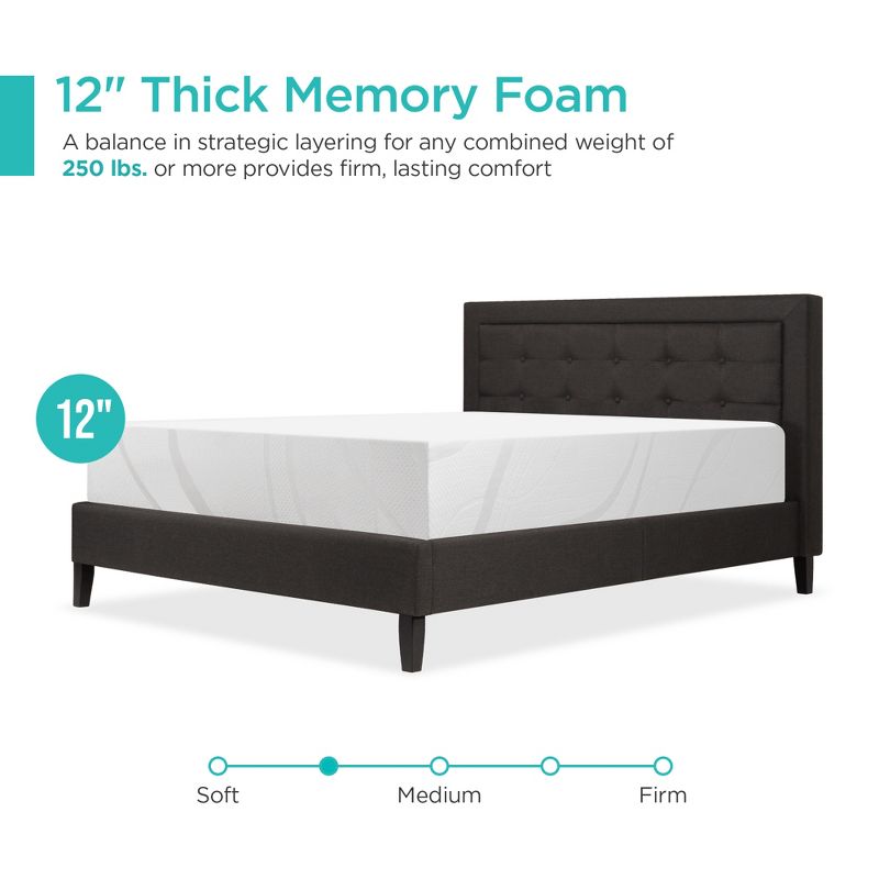 Best Choice Products 12in 3-Layer Medium-Plush Bamboo Charcoal Gel & Green Tea Infused Memory Foam Mattress, 3 of 8