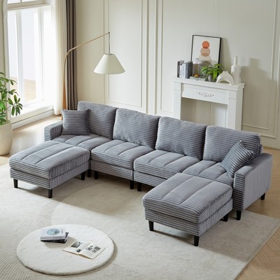 122.5" Corduroy Oversized U-Shaped Modular Sectional Sofa with 2 Ottomans & 2 Pillows