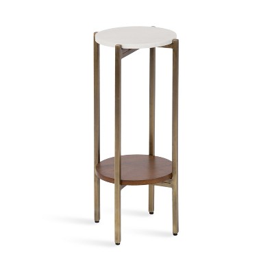 Walnut Brown and White Marble Round Accent Table