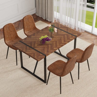 5-Piece Dining Set with Rectangular Table and 4 Comfortable Technology-Fabric Chairs