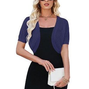 Womens Short Sleeve Shrug Cardigan Bolero Lightweight Open Front Knit Sweater Cardigans Shrug for Dress - 1 of 2