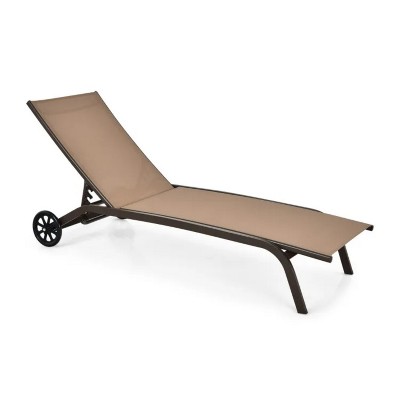 Brown 6-Poisition Adjustable Outdoor Chaise Recliner with Wheels