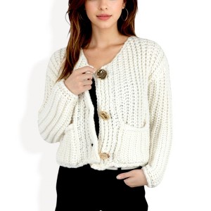 Anna-Kaci Women's Chunky Knit Cardigan with Statement Button Front and Deep Pockets - 1 of 4