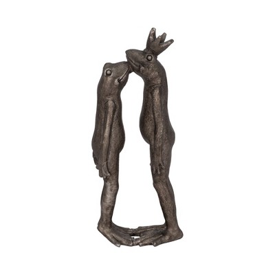 Sagebrook Home Kissing Frogs Garden Statue - Contemporary Polyresin Silver Frog Sculpture Decorative Figurine