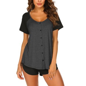 Ekouaer Women's Pajama Short Sleeve Sleepwear Soft Pj Set Cotton Top and Shorts Pajamas Set - 1 of 4
