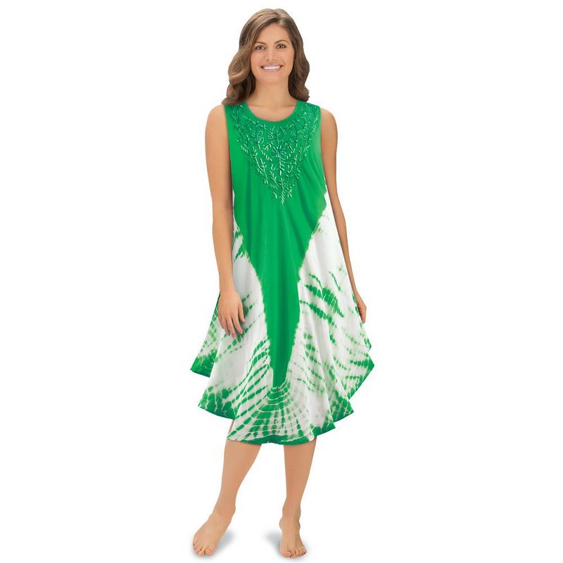 Collections Etc Woven Tie Dye Dress with Embroidery Scooped Neckline, Lightweight Beach Coverup, 1 of 4