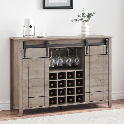 Farmhouse Buffet Cabinet with Sliding Barn Door, Rustic Sideboard, Removable Wine Rack, Farmhouse Sideboard with Adjustable Shelf for  Dining Room