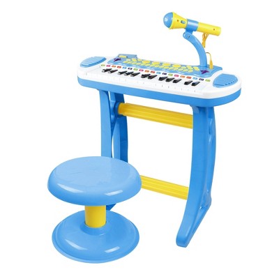Angel Sar 31-Key Kids Piano Keyboard Set with Microphone & Stool, Electronic Musical Toy with Flashing Lights for Ages 3-6, Blue