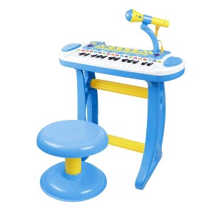 Angel Sar 31-Key Kids Piano Keyboard Set with Microphone & Stool, Electronic Musical Toy with Flashing Lights for Ages 3-6, Blue - 1 of 4