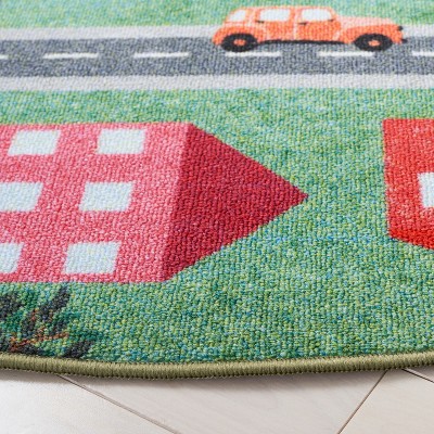 Kids Round Green and Charcoal Playhouse Area Rug