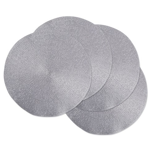 Set Of 4 Metallic Round Woven Placemat, Silver Glitter Placemats Round