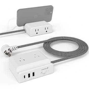 Fosmon 4-Outlet Travel Power Extension Hub with 5FT Braided Cable, USB-C and USB-A Ports, ETL Listed - White