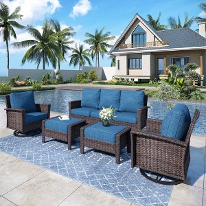 Captiva Designs 5PC Oversized Patio Outdoor Wicker Furniture Conversation Sofa Set with Ottomans for Garden Yard Porch - 1 of 4