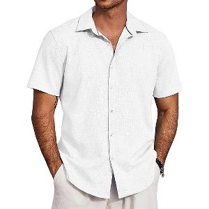 COOFANDY Men's Beach Summer Shirts Linen Texture Shirts Short Sleeve Casual Button Down Shirt - 1 of 4