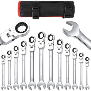 12-Piece Flex-Head Wrench Set, Ratcheting Combination Set, Metric 9-18mm, 72-Teeth,Cr-V Steel Ratchet Wrenches Set with Storage Bag for truck/garage - 1 of 4