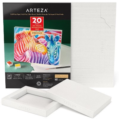 Arteza Watercolor Paper Pad, White DIY Frame, Bleed-Proof Paper, 9"x12", DIY Ready-to-Hang Artwork Kit - 20 Sheets (ARTZ-8885)