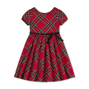 Hope & Henry Girls' Puff Sleeve Party Dress with Velvet Trim, Toddler - 1 of 4
