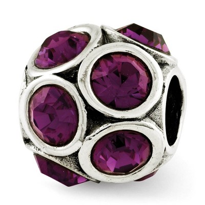 Black Bow Jewelry Sterling Silver with Purple Crystals February Bubble Bead Charm