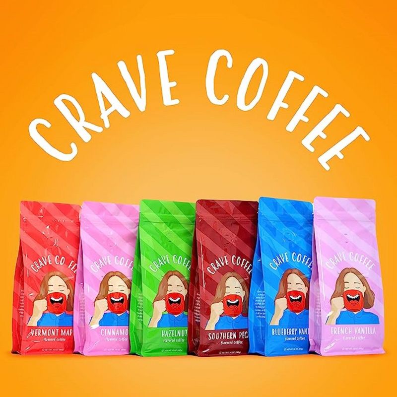 Crave Beverages Ground Coffee Bags 10 oz each, Flavored Variety, 6 bags, 2 of 6