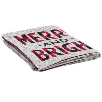 Merry and Bright Grey and Red Cotton Throw Blanket