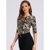 INSPIRE CHIC Women's Elbow Sleeves Boat Slim Fit Casual Stripe Animal Print Multi Floral Pattern T-Shirt - 2 of 4
