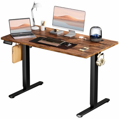 Brown Adjustable Height Desk With Features And LED Display And Less Than 55dB,Unit For Living Room,Bedroom ,Home ,Office-Cuddlewood