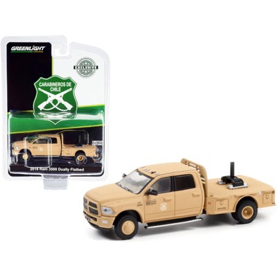 2018 Ram 3500 Heavy Duty Dually Flatbed Matt Tan "Carabineros de Chile" Police Truck 1/64 Diecast Model Car by Greenlight