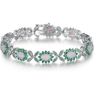 18K Gold Plated Created Opal Tennis Bracelet for Women with Sparkling Stones, Waterproof Jewelry - 1 of 4