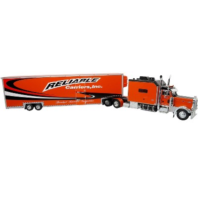 Peterbilt 379 Tractor with Enclosed Car Carrier Trailer "Reliable Carriers" Orange & Black 1/43 Diecast Model by Iconic Replicas