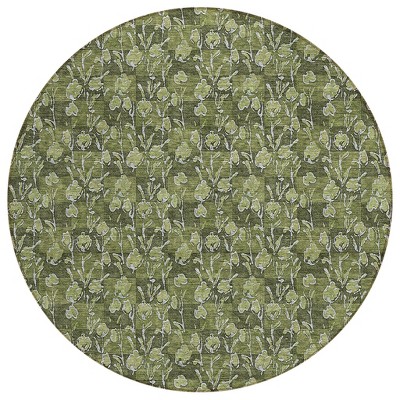 Olive Green Artichoke Green And Ivory Floral Washable Indoor Outdoor Area Rug