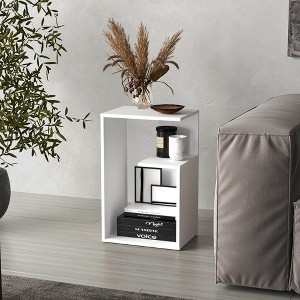 Wood 3-Tier Shelf Side Table with Top Surface and Two Lower Shelves for Living Room Storage - 1 of 4