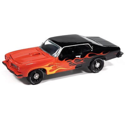 1974 Pontiac GTO Black and Red with Flame Graphics "Black with Flames" Series 1/64 Diecast Model Cars by Johnny Lightning
