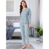 INSPIRE CHIC Women's Cotton Ribbed V Neck Pullover Tops and Pants with Pockets Pajama Sets - 3 of 4