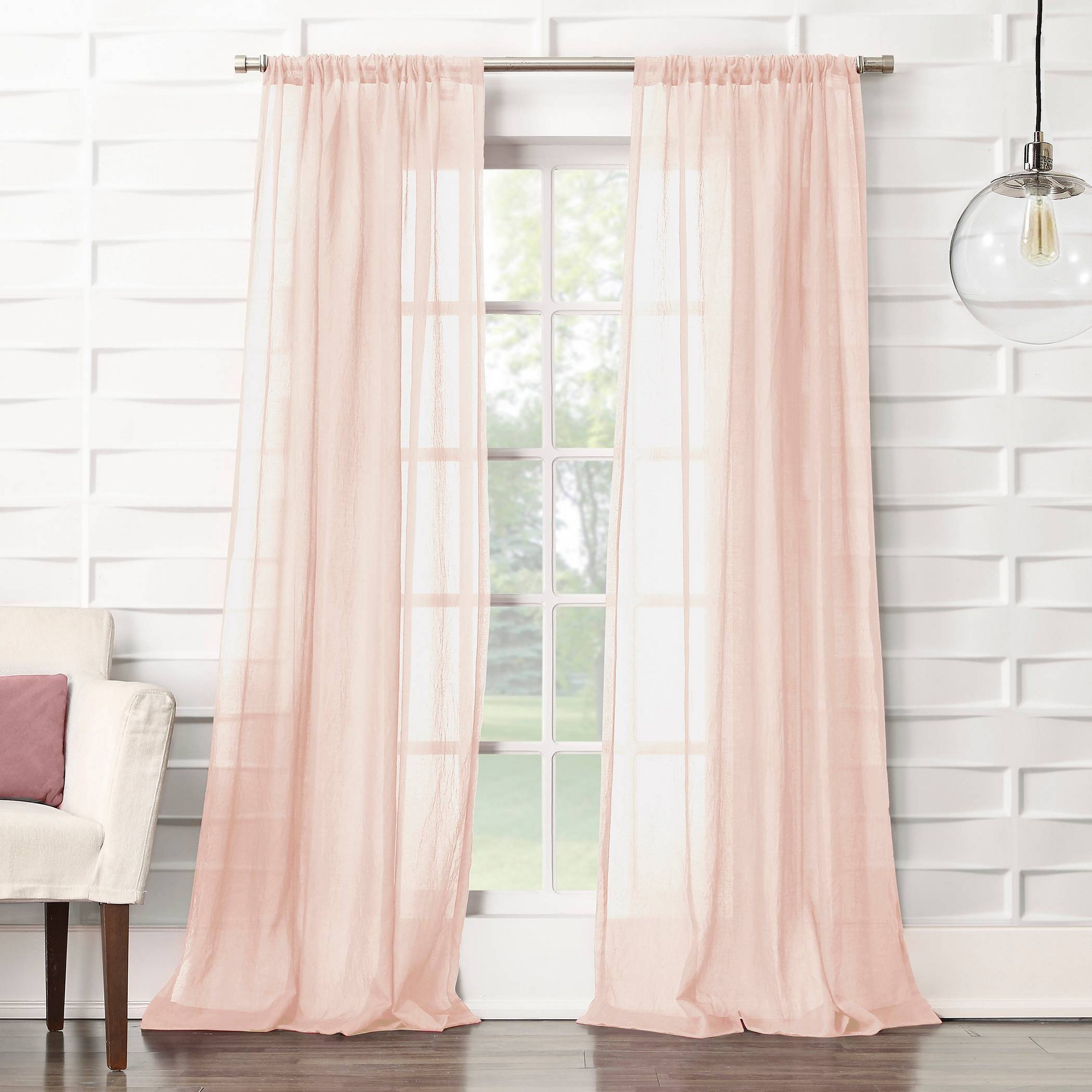 50"x84" No. 918 Sheer Avril Crushed Texture Rod Pocket Curtain Panel Blush: Modern Sheer Curtain Panel, Polyester