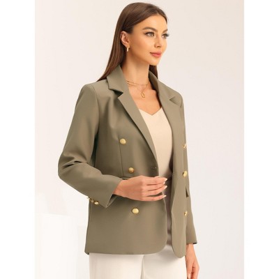 Allegra K Women's Work Office Notched Lapel Long Sleeve Double Breasted Blazer Khaki X-Small — фото 3