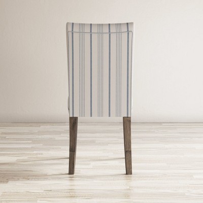 Blue and White Upholstered Parsons Side Chair with Wood Legs