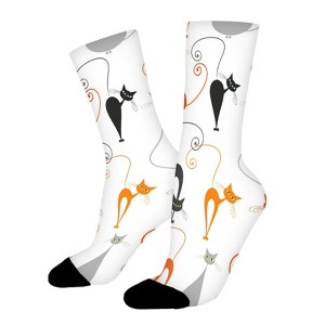 Cats Seamless Pattern Women Printed Crew Socks Funny Funky Socks Soft Polyester Novelty Gifts for Artists Men - 1 of 1