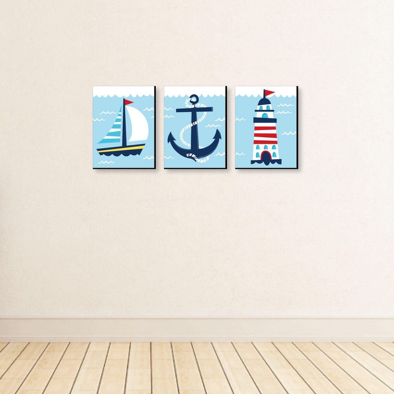 Big Dot of Happiness Lighthouse, Sailboat and Anchor - Boy Nursery Wall Art and Nautical Kids Room Decor  - 7.5 x 10 inches - Set of 3 Prints, 3 of 8
