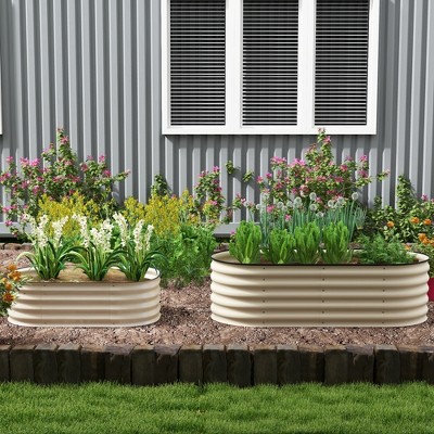 Cream Metal Raised Garden Bed Kit with Safety Edging, 59" x 23.5" x 16.5"