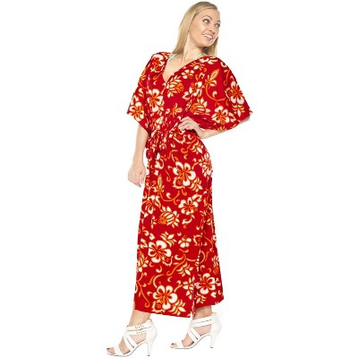 HAPPY BAY Women's House Daily Routine Evening Wear Holiday Casual Loungewear Loose Slit Dress Caftan Maxi House Sleep Shirt for Women 2X-3X Red,