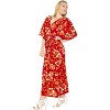 LA LEELA Women's House Daily Routine Evening Wear Holiday Casual Loungewear Loose Slit Dress Caftan Maxi House Sleep Shirt for Women 2X-3X Red, Floral - 3 of 3