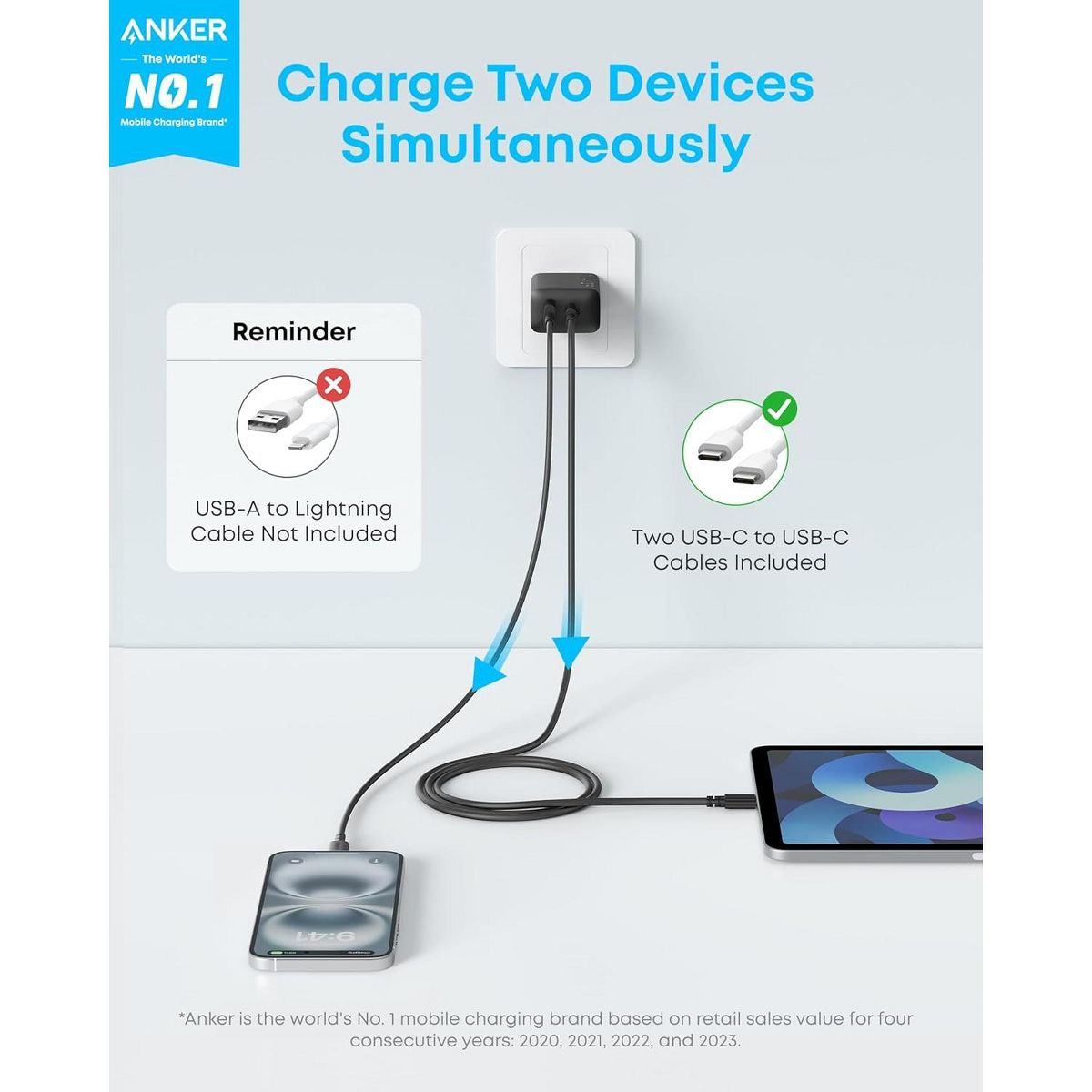 Anker iPhone 17/16 Charger (Black, 2 Pack & 2 Cable) - thumbnail 2