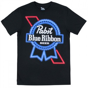 Mens Pabst Blue Ribbon Beer Neon Sign Logo T-Shirt - 1 of 2