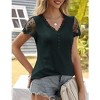 Coolmee Women Short Sleeve Lace V Neck Shirts Ribbed Knit Fitted Basic Tee Tops Business Dressy Casual Summer Blouses T-Shirt - 3 of 4