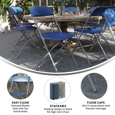 Emma + Oliver Set of 10 Blue Plastic Folding Chairs with Steel Frame
