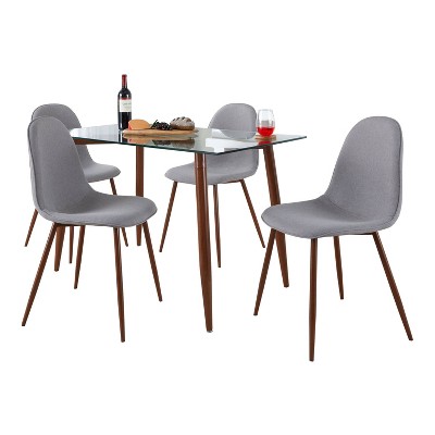 LumiSource 5pc Clara Pebble Dining Set Walnut Metal