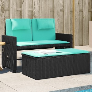 vidaXL Reclining Patio Bench with Cushions Black Poly Rattan - 1 of 4