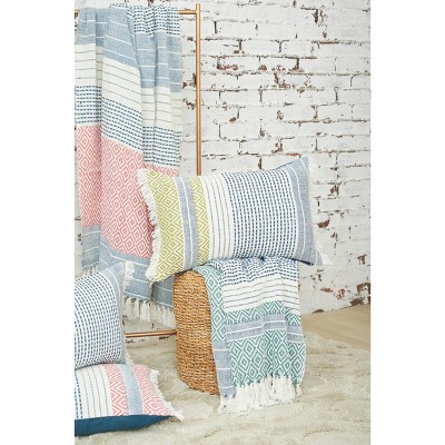 Berkley Green and Blue Cotton Rectangular Throw Pillow